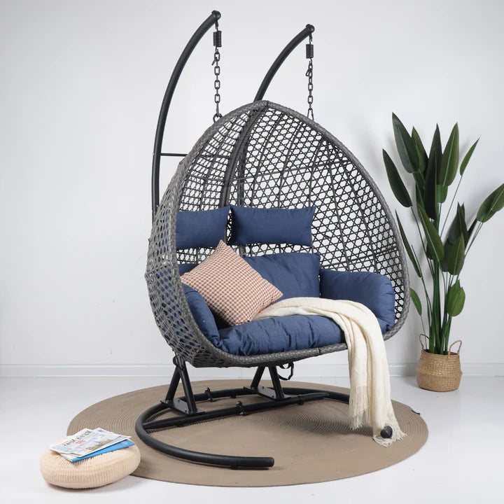 Virasat Double Seater Hanging Swing With Stand For Balcony, Garden Swing (Grey)-VIRASAT FURNITURE & FURNISHING