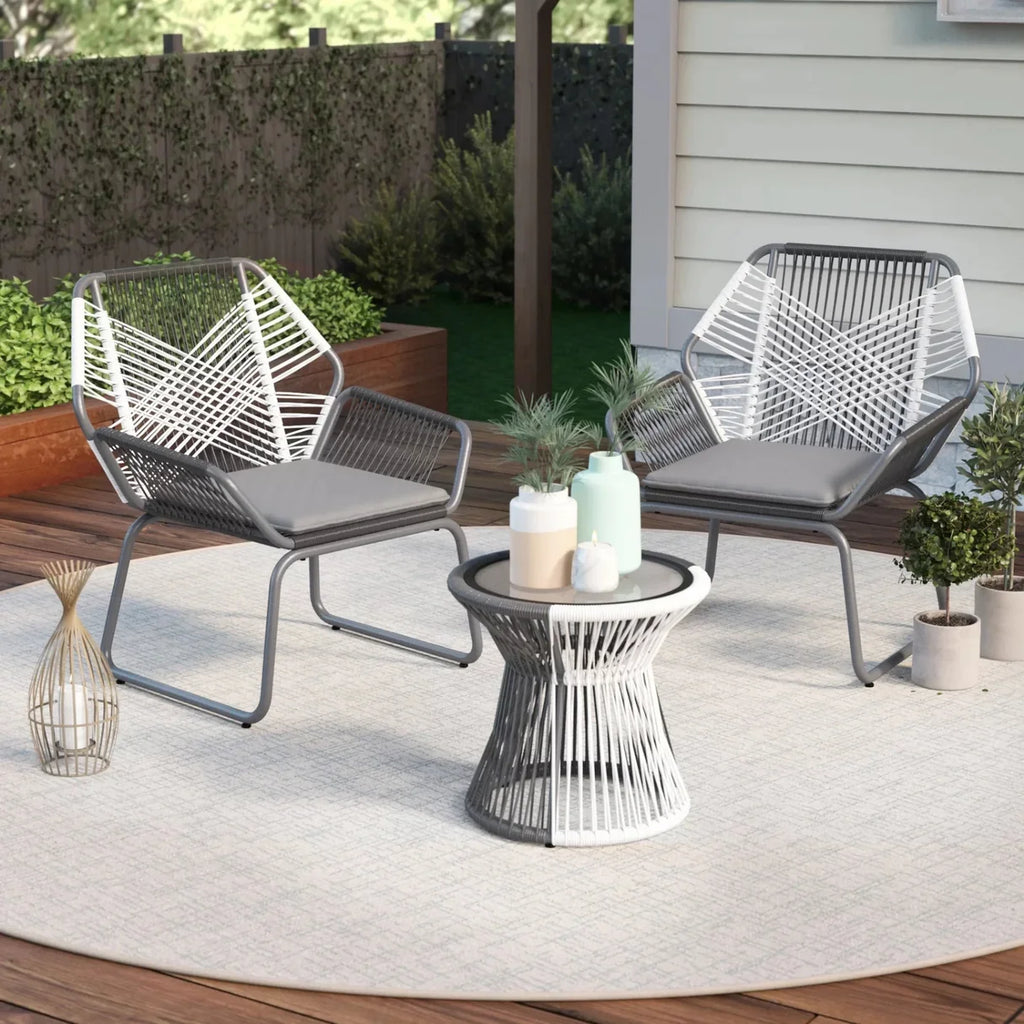 VIRASAT FURNITURE Outdoor Rope Double Tone 3-Piece Patio Set