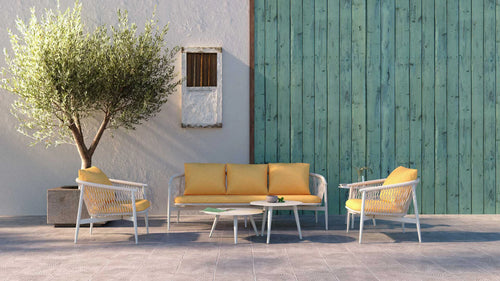 Virasat Outdoor Sofa Set 3 Seater , 2 Single seater and 2 Center Table Set (White + Yellow) Braided & Rope-VIRASAT FURNITURE & FURNISHING