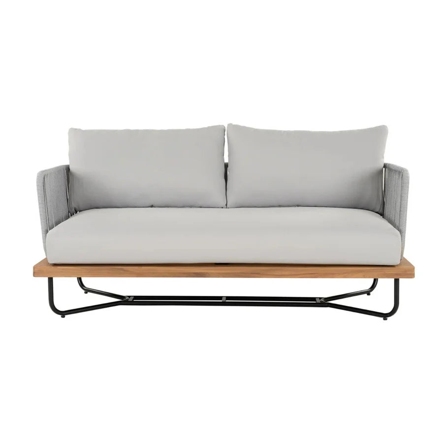 VIRASAT FURNITURE OUTDOOR 6-PIECE ROPE WOVEN CONVERSATION SOFA SET WITH WOODEN TOP TABLE (GREY)