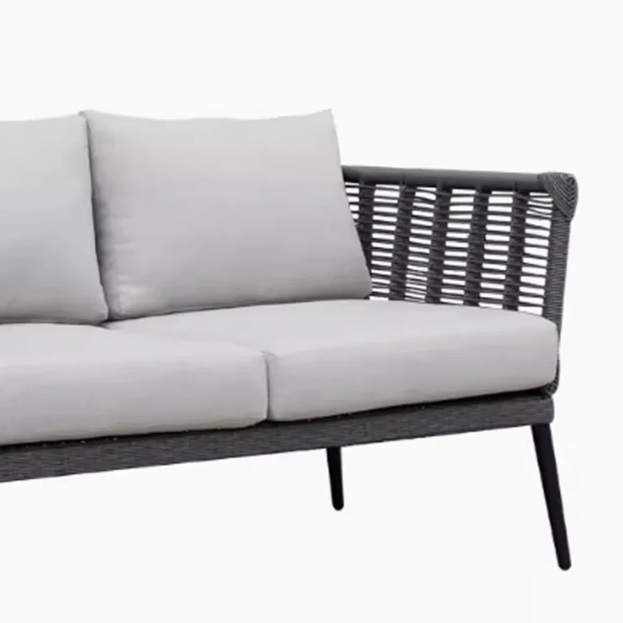 VIRASAT FURNITURE OUTDOOR GREY ROPE SOFA SET 7-SEATER WITH GLASS TOP CENTER TABLE