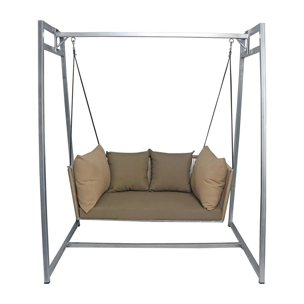 Virasat Double Seater Hanging Swing With Stand For Balcony, Garden Swing (Beige) Braided & Rope-VIRASAT FURNITURE & FURNISHING