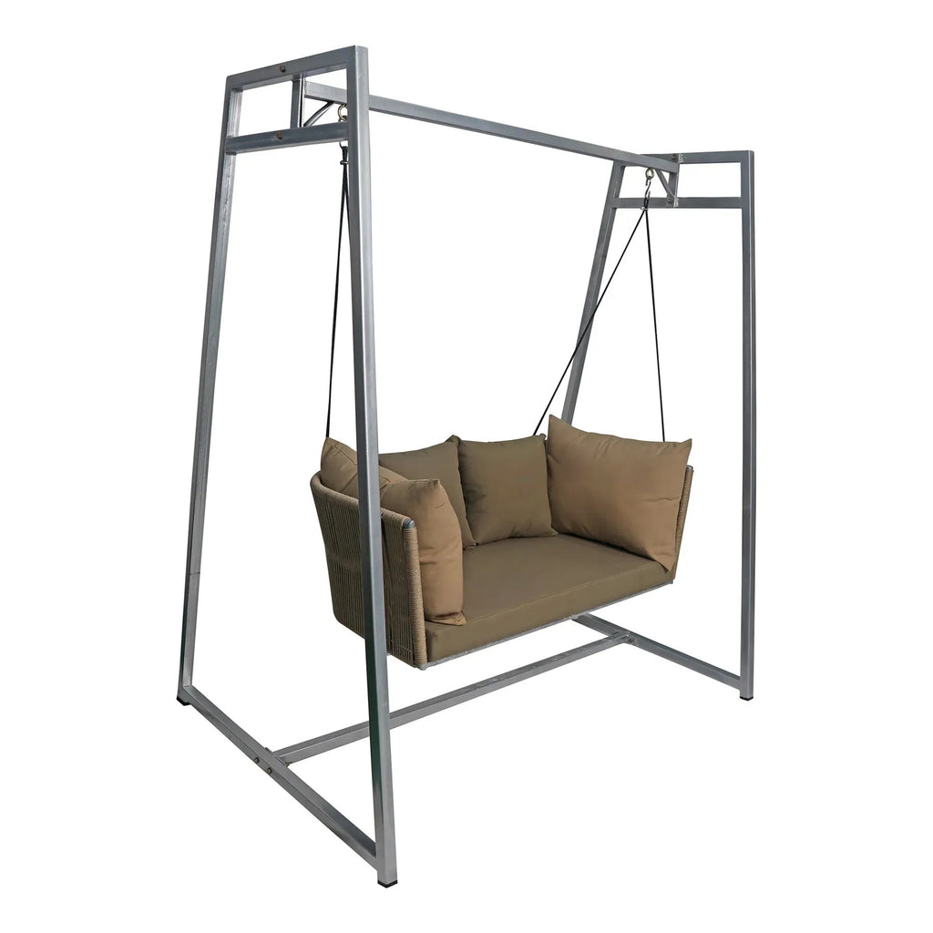 Virasat Double Seater Hanging Swing With Stand For Balcony, Garden Swing (Beige) Braided & Rope-VIRASAT FURNITURE & FURNISHING