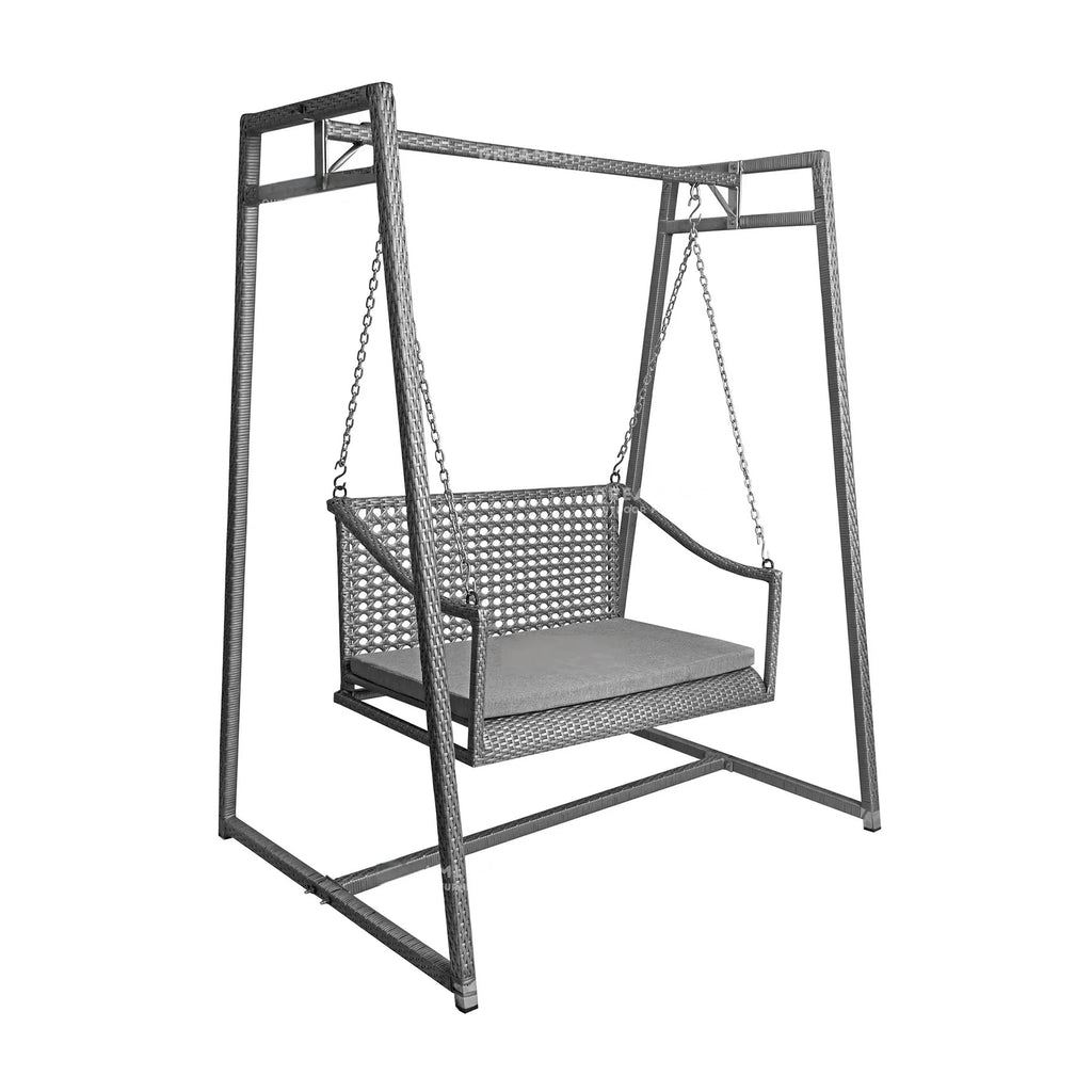 Virasat Double Seater Hanging Swing With Stand Grey-VIRASAT FURNITURE & FURNISHING