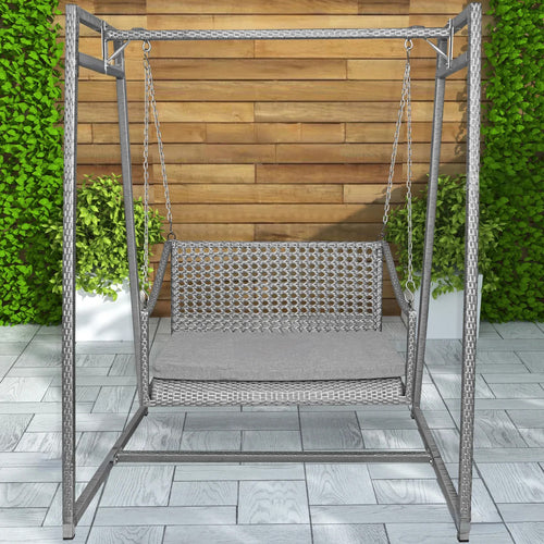 Virasat Double Seater Hanging Swing With Stand Grey-VIRASAT FURNITURE & FURNISHING