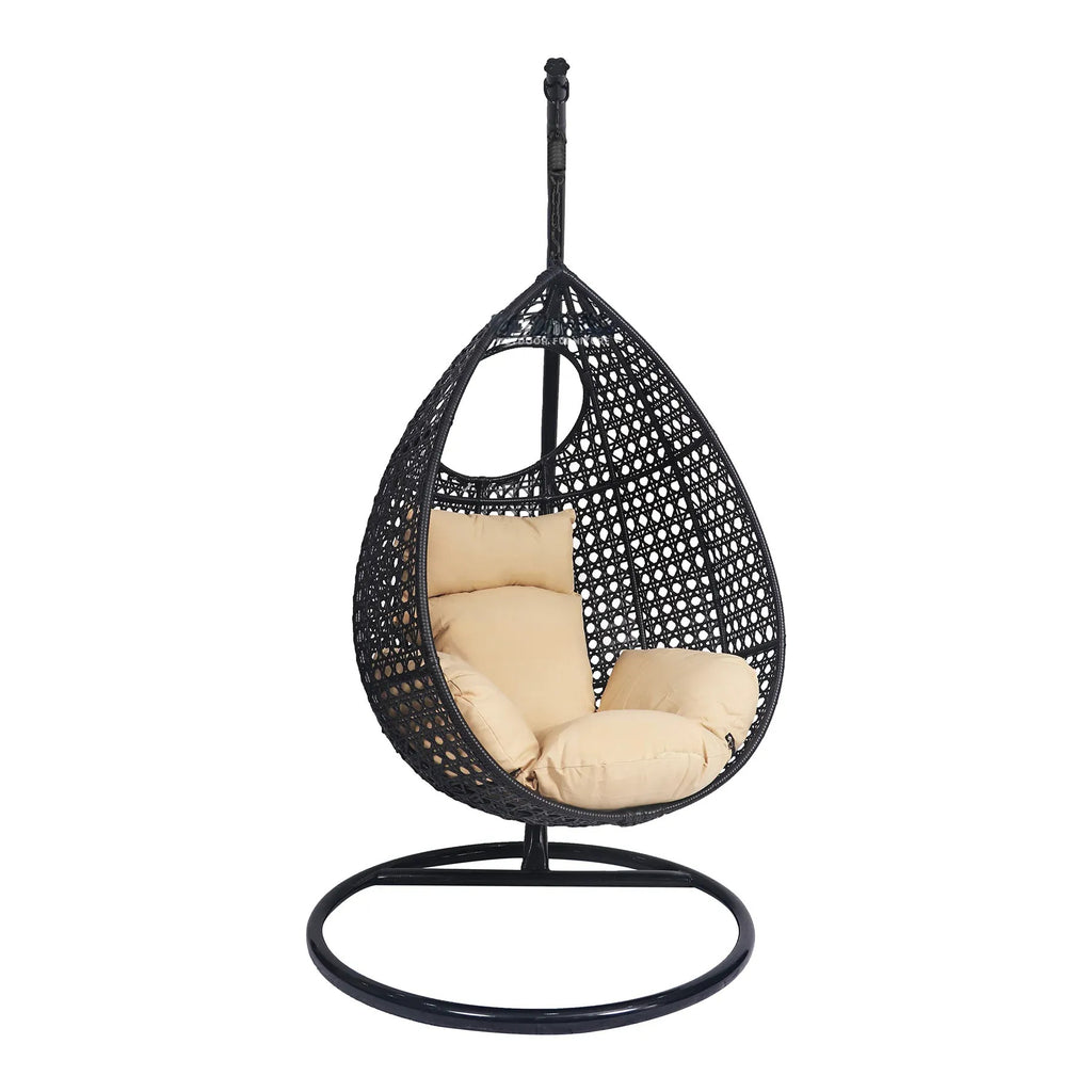Virasat Single Seater Hanging Swing With Stand For Balcony, Garden Swing (Dark Brown)-VIRASAT FURNITURE & FURNISHING