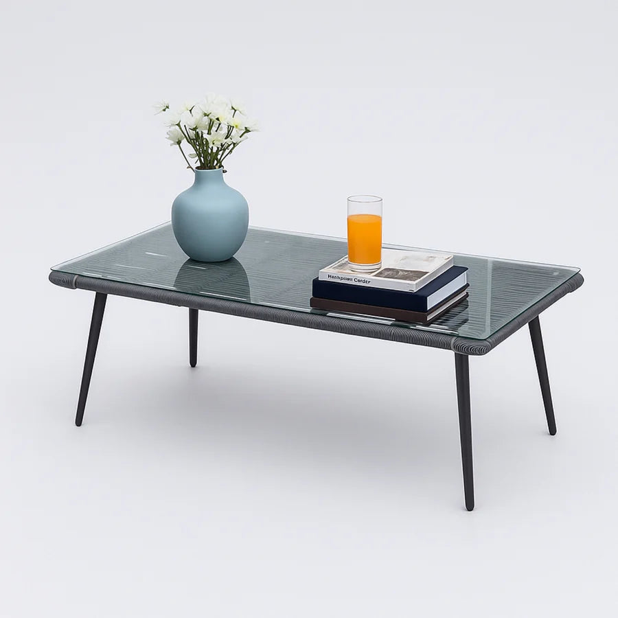 VIRASAT FURNITURE OUTDOOR GREY ROPE SOFA SET 7-SEATER WITH GLASS TOP CENTER TABLE