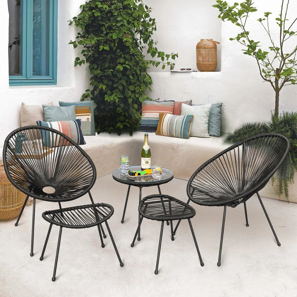 VIRASAT FURNITURE LUNG OUTDOOR PATIO SEATING SET 2 CHAIRS AND 1 TABLE SET (BLACK)