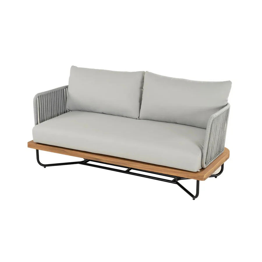 VIRASAT FURNITURE OUTDOOR 6-PIECE ROPE WOVEN CONVERSATION SOFA SET WITH WOODEN TOP TABLE (GREY)