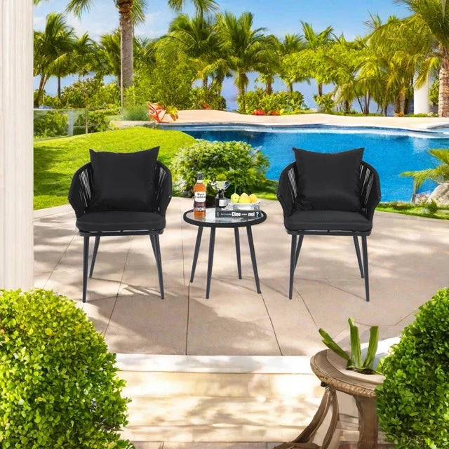 Virasat Veras Outdoor Patio Seating Set 2 Chairs and 1 Table Set Braided & Rope