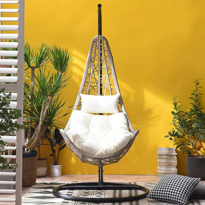 VIRASAT FURNITURE ANASTASIO SINGLE SEATER HANGING SWING WITH STAND FOR BALCONY & GARDEN SWING (SEA SHELL)