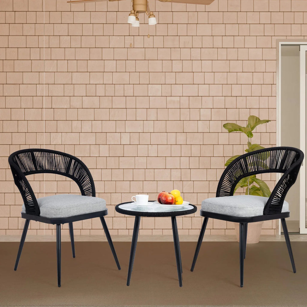 Virasat Outdoor Patio Seating Set 2 Chairs and 1 Table Set Braided & Rope-VIRASAT FURNITURE & FURNISHING