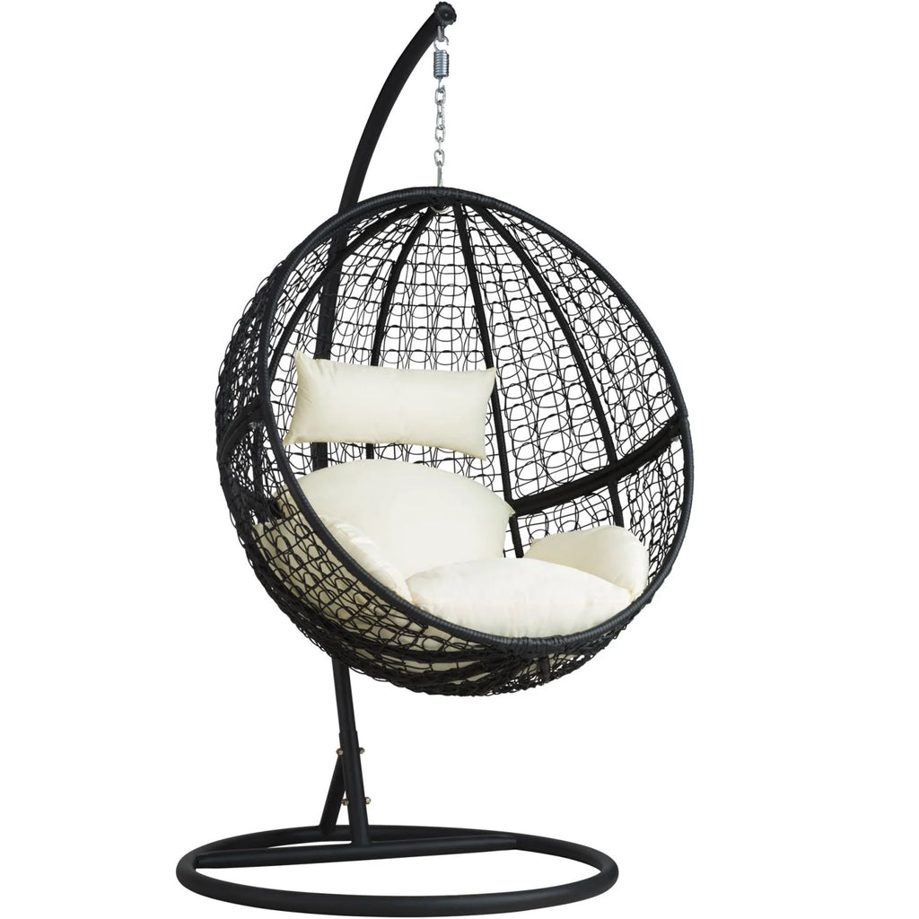 Virasat Single Seater Hanging Swing With Stand For Balcony, Garden Swing (Black)-VIRASAT FURNITURE & FURNISHING