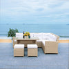 VIRASAT FURNITURE 8 SEATER L-SHAPE OUTDOOR WICKER SOFA SET 5-PIECE (BEIGE & WHITE)
