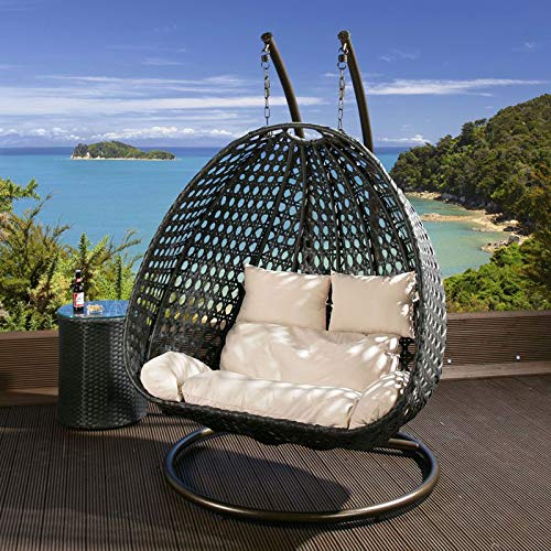 Virasat Double Seater Hanging Swing With Stand For Balcony, Garden Swing (Black)-VIRASAT FURNITURE & FURNISHING