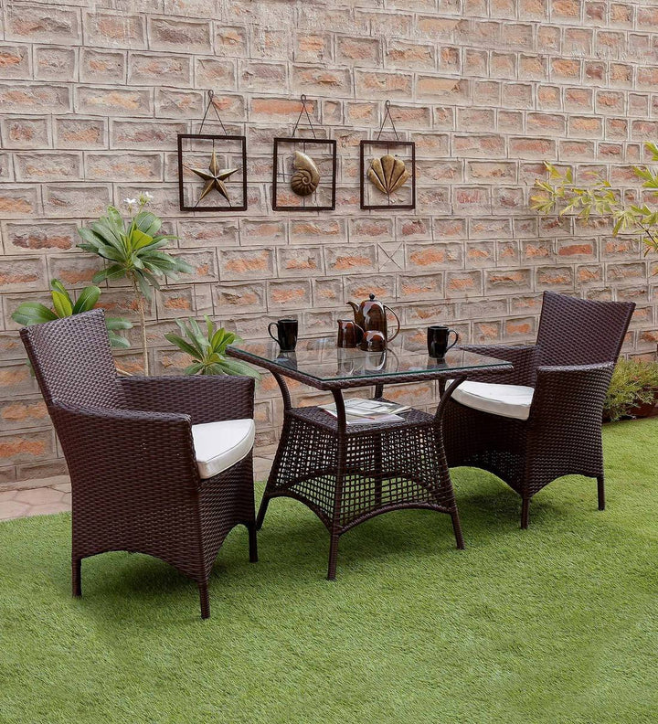 Virasat Tukur Outdoor Patio Seating Set 2 Chairs and 1 Table Set (Brown)