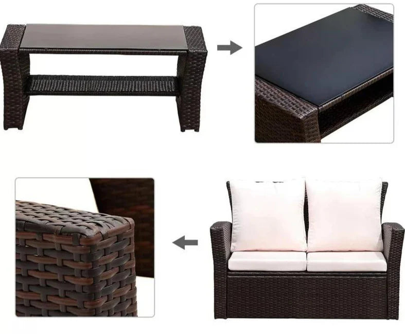 Virasat Outdoor Sofa Set 2 Seater, 2 Single Seater and 1 Center Table (Brown)-VIRASAT FURNITURE & FURNISHING