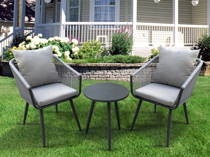 Virasat Zingel Outdoor Patio Seating Set 2 Chairs and 1 Table Set (Grey) Braided & Rope