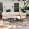 VIRASAT FURNITURE 5 SEATER L-SHAPE OUTDOOR ROPE SOFA SET (BEIGE & CREAM)