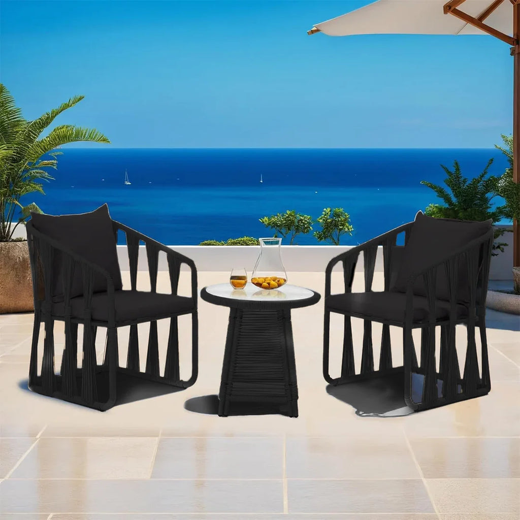 VIRASAT FURNITURE VARQO OUTDOOR PATIO SEATING SET 2 CHAIRS AND 1 TABLE SET (CREAM) BRAIDED & ROPE