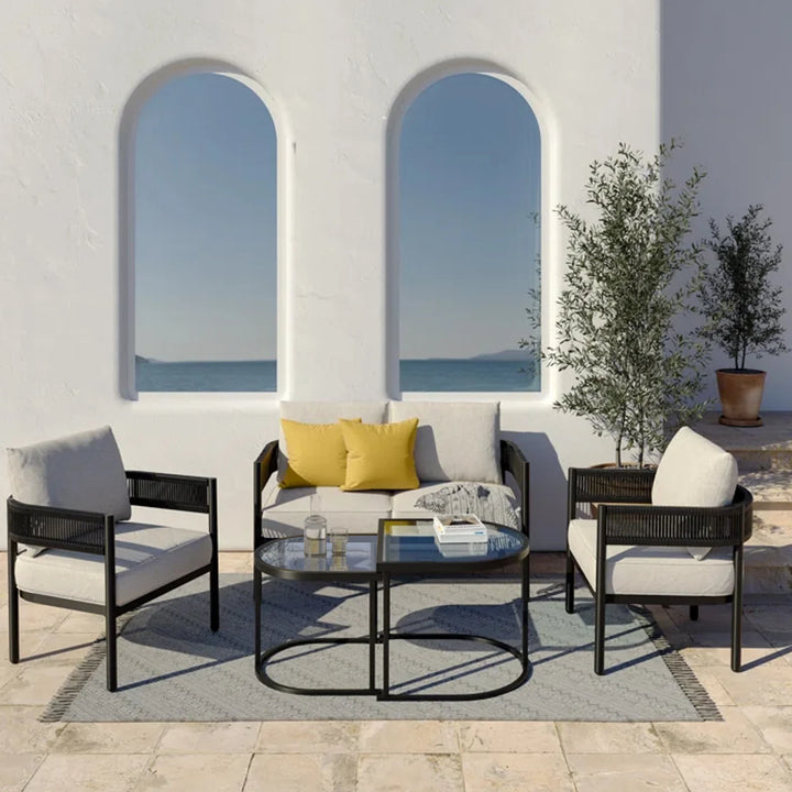 Virasat Perpetua Outdoor Sofa Set 2 Seater, 2 Single seater and 1 Center Table (Black)