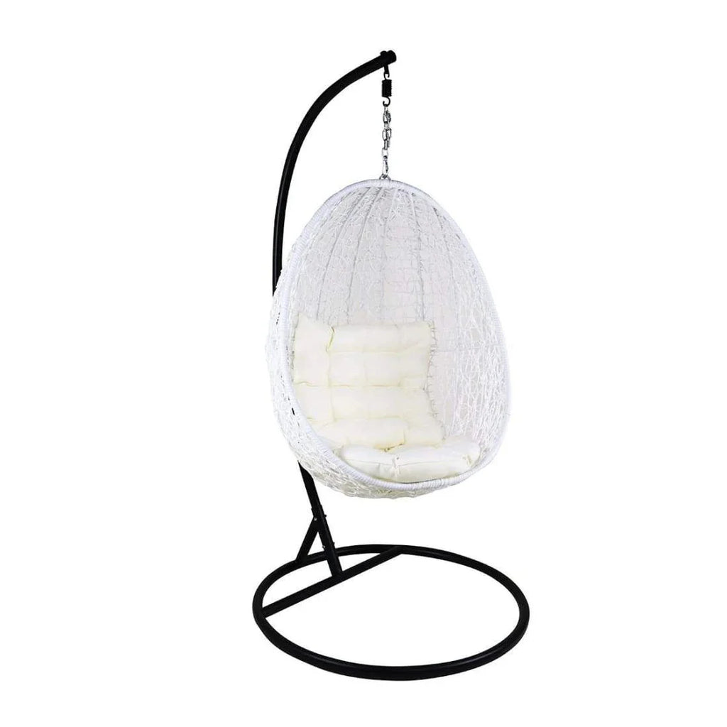 Virasat Single Seater Hanging Swing With Stand For Balcony, Garden Swing (White)-VIRASAT FURNITURE & FURNISHING