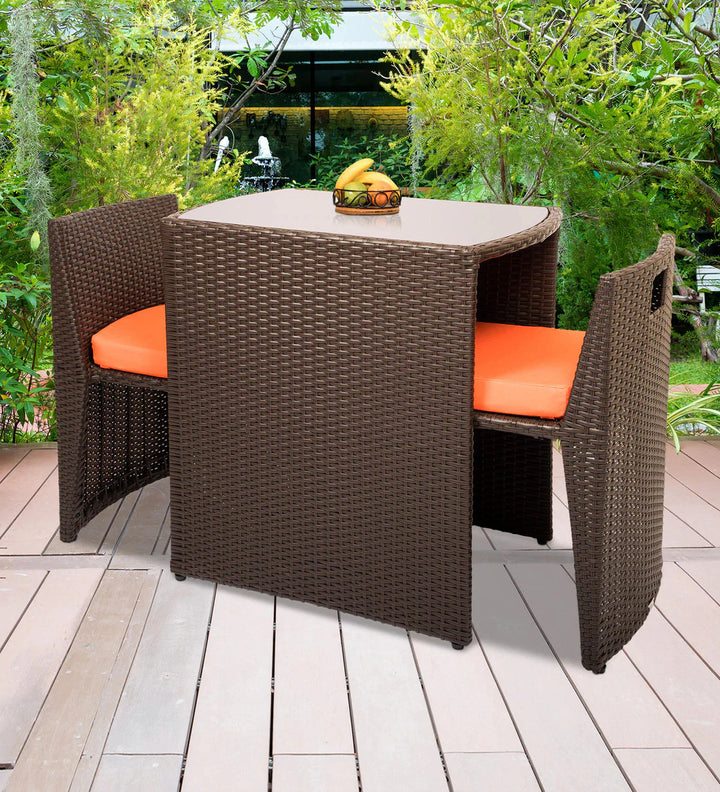 Virasat Diski Outdoor Patio Seating Set 2 Chairs and 1 Table Set (Brown)