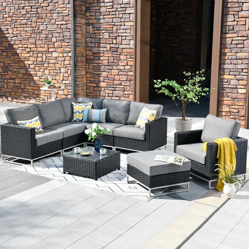 VIRASAT FURNITURE L-SHAPE OUTDOOR RATTAN WICKER SOFA SET 7-SEATER