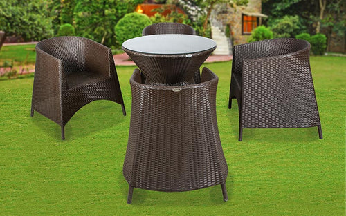 Virasat Outdoor Patio Seating Set 4 Chairs and 1 Table Set (Dark Brown)-VIRASAT FURNITURE & FURNISHING
