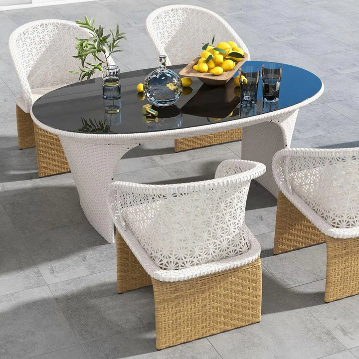 Virasat Homela Outdoor Patio Seating Set 4 Chairs and 1 Table Set (Tan + White)