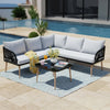VIRASAT FURNITURE L-SHAPE OUTDOOR ROPE SOFA SET 6-SEATER WITH CENTER TABLE (GREY)