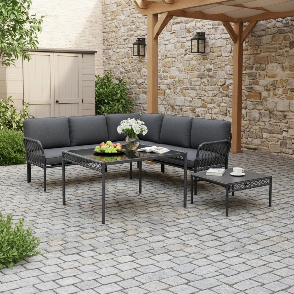 VIRASAT FURNITURE L-SHAPE OUTDOOR ROPE SOFA SET 6-SEATER (GREY)