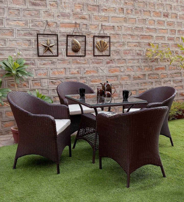 Virasat Dushtu Outdoor Patio Seating Set 4 Chairs and 1 Table Set (Dark Brown)