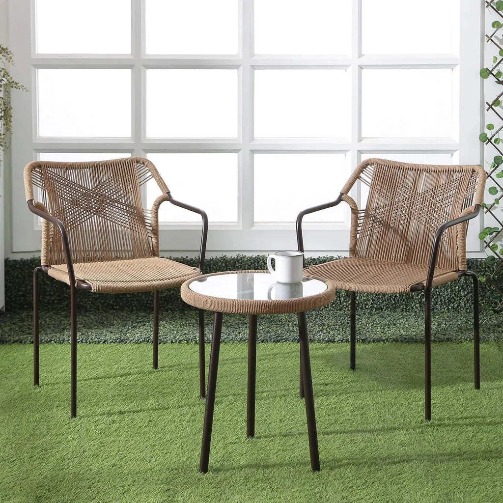 VIRASAT FURNITURE 3-Piece Outdoor Beige Rope Patio Set