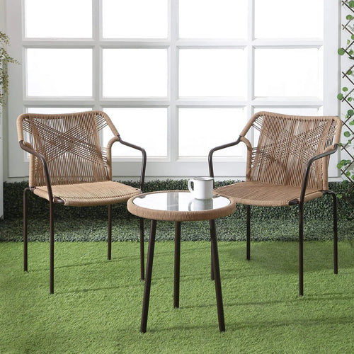 VIRASAT FURNITURE 3-Piece Outdoor Beige Rope Patio Set