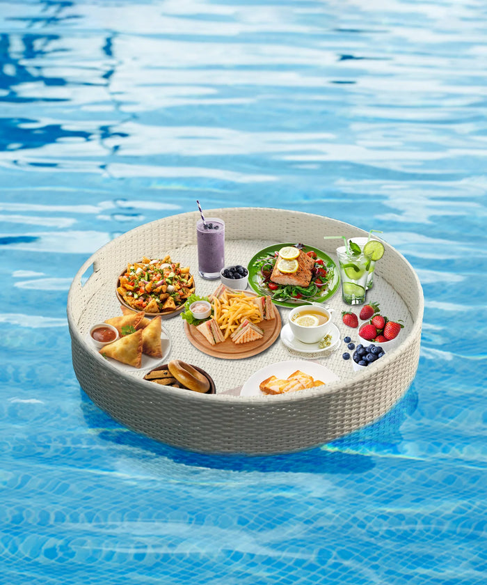 Virasat Luxury Floating Serving Tray For Swimming Pool - White ( Round)-VIRASAT FURNITURE & FURNISHING