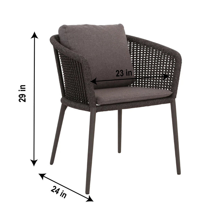 Virasat Pico Outdoor Patio Seating Set 2 Chairs and 1 Table Set (Black) Braided & Rope