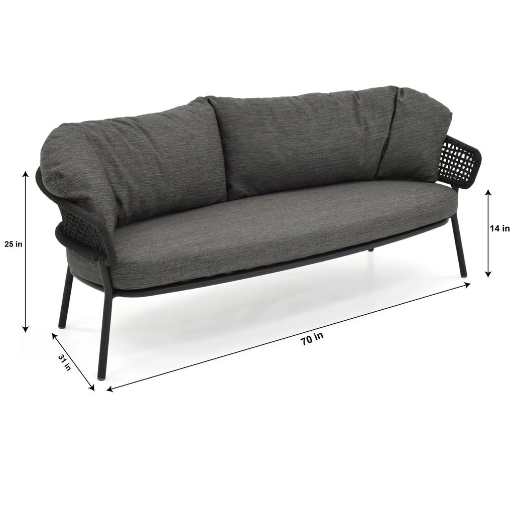 Virasat Outdoor Sofa Set 3 Seater, 2 Single Seater and 1 Center Table Set (Black) Braided & Rope-VIRASAT FURNITURE & FURNISHING