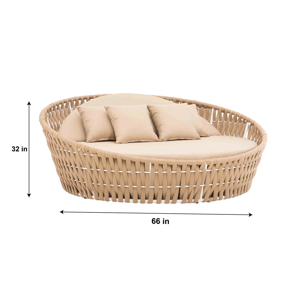Virasat Outdoor Poolside Sunbed With Cushion Daybed (Tan) Braided & Rope-VIRASAT FURNITURE & FURNISHING