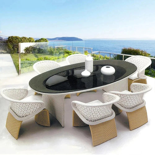 Virasat Outdoor Patio Seating Set 6 Chairs and 1 Table Set (Tan + White)-VIRASAT FURNITURE & FURNISHING