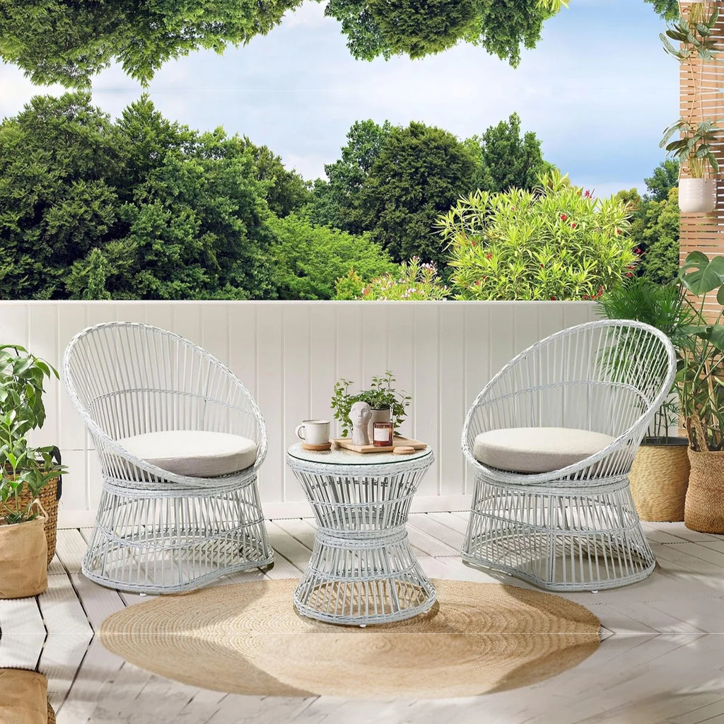 VIRASAT FURNITURE Outdoor Wicker Patio Set with Glass Top Table