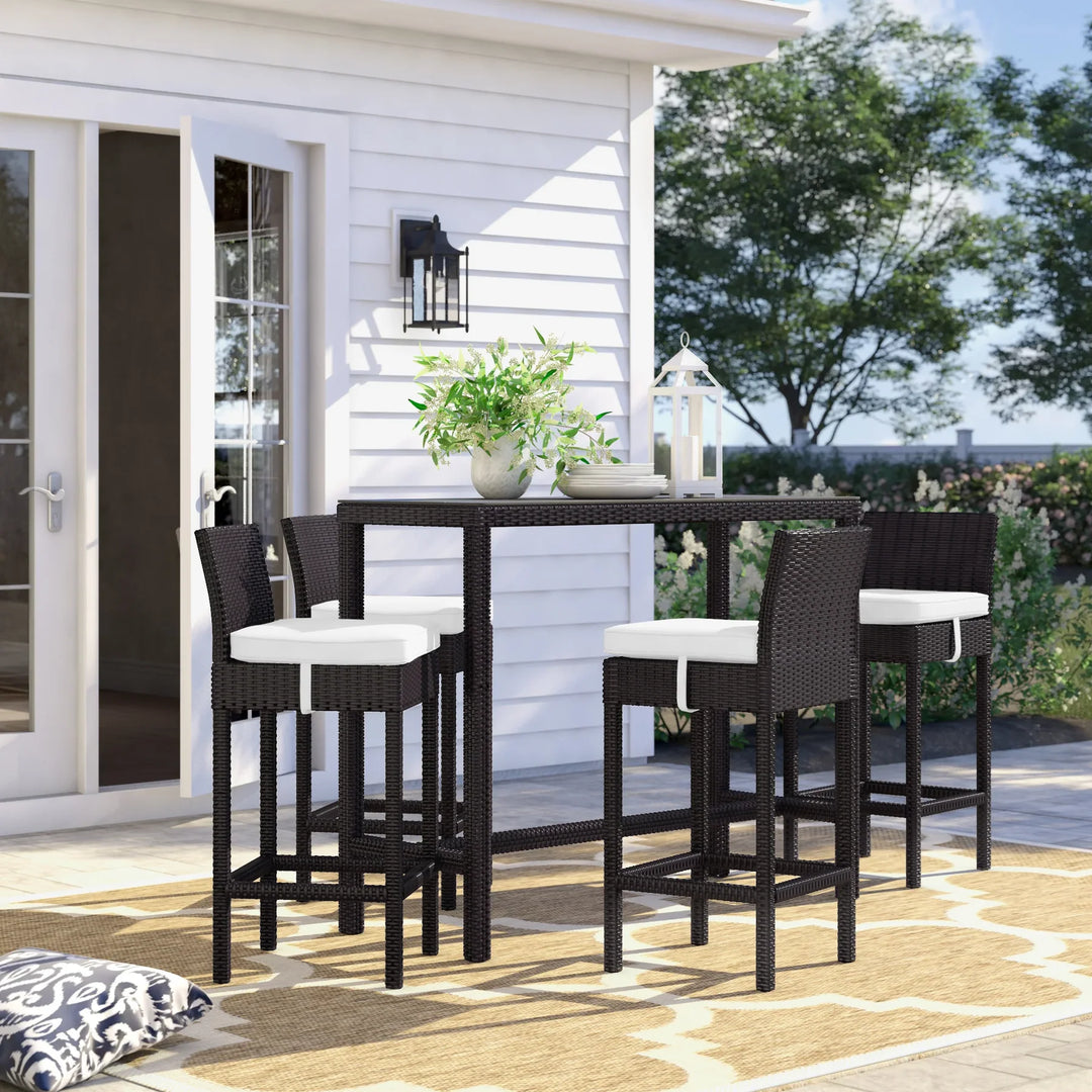 Virasat Lomeo Outdoor Patio Bar Sets 4 Chairs and 1 Table (Dark Brown)