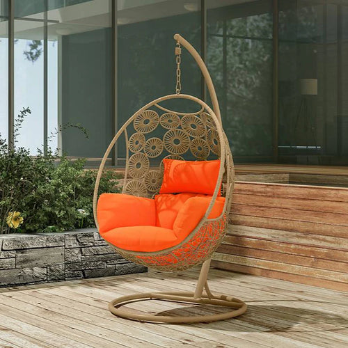 Virasat Single Seater Hanging Swing With Stand For Balcony, Garden Swing (Cream)-VIRASAT FURNITURE & FURNISHING