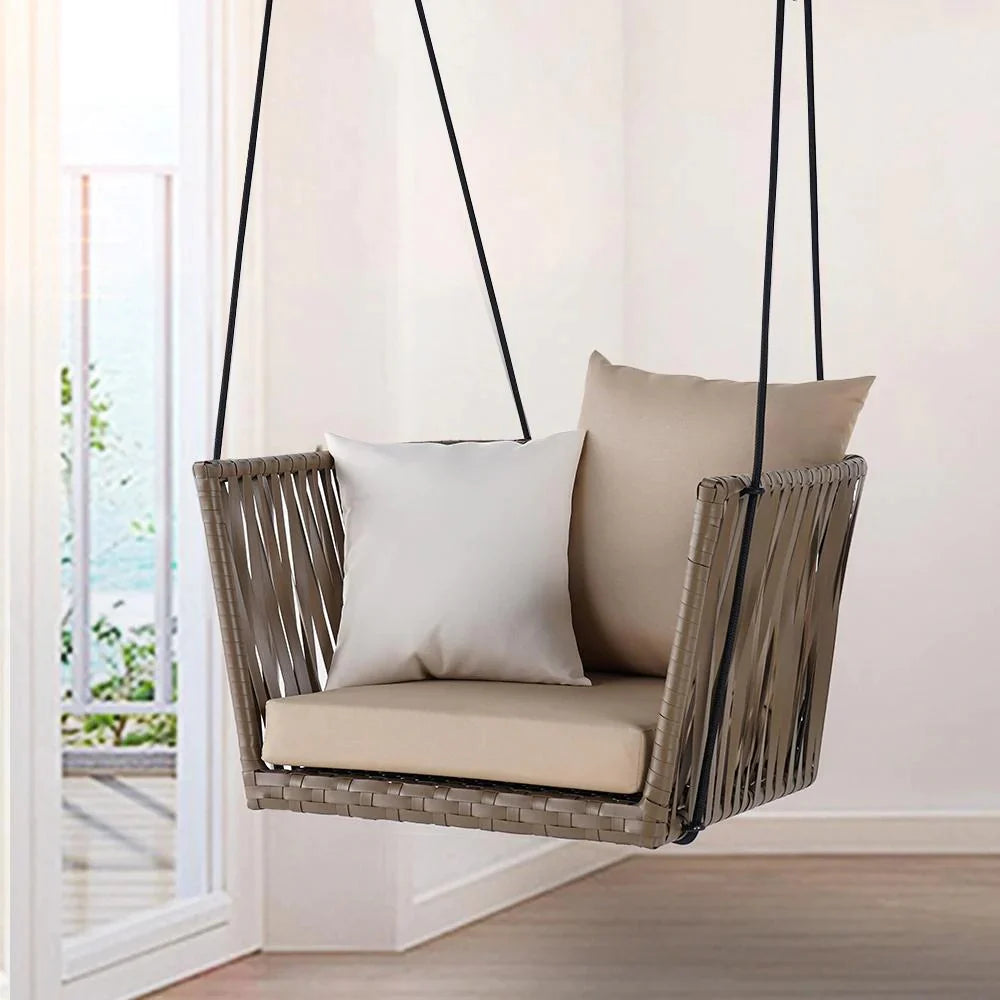 VIRASAT FURNITURE SINGLE SEATER HANGING SWING WITHOUT STAND FOR BALCONY & GARDEN SWING (BROWN)