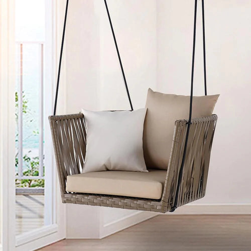 VIRASAT FURNITURE TOFULL SINGLE SEATER HANGING SWING WITHOUT STAND FOR BALCONY & GARDEN SWING (BROWN)
