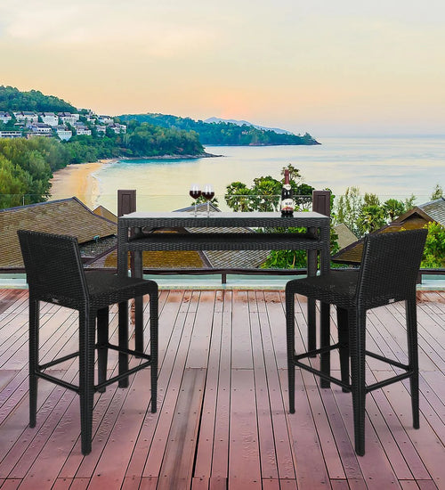 Virasat Outdoor Patio Bar Sets 2 Chairs and 1 Table Black-VIRASAT FURNITURE & FURNISHING