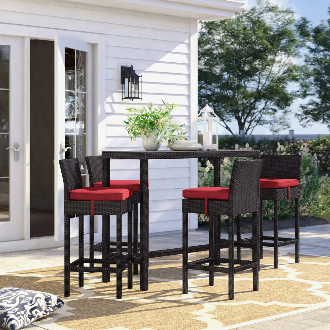 Virasat Lomeo Outdoor Patio Bar Sets 4 Chairs and 1 Table (Dark Brown)