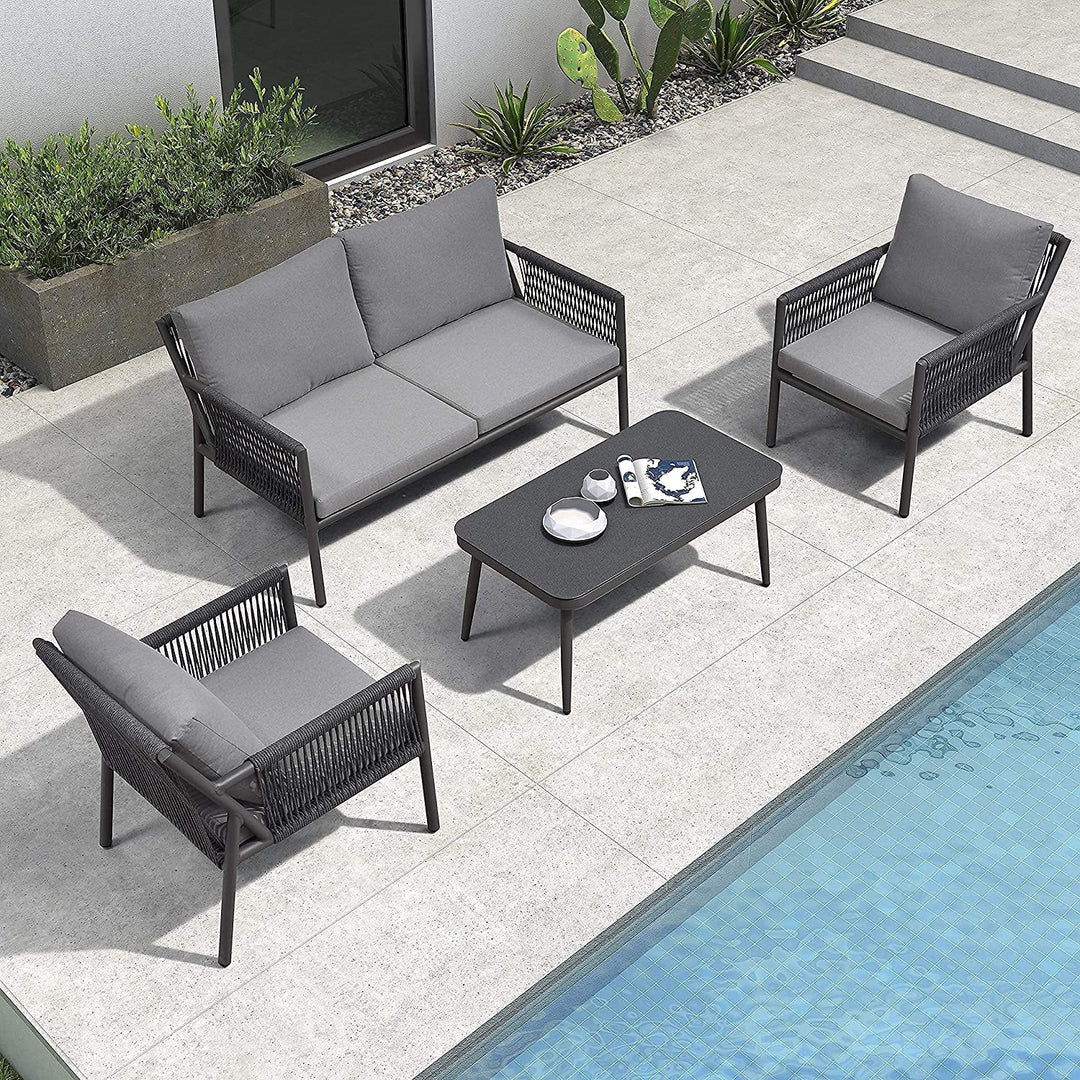 Virasat Deny Outdoor Sofa Set 2 Seater , 2 Single seater and 1 Center Table Set (Grey) Braided & Rope