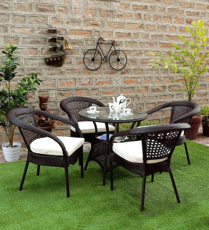 Virasat Moonpie Outdoor Patio Seating Set 4 Chairs and 1 Table Set (Dark Brown)