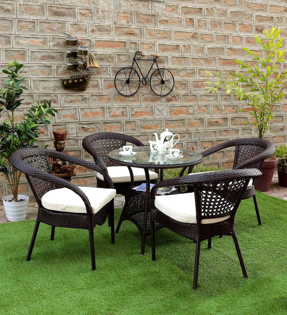 Virasat Outdoor Patio Seating Set 4 Chairs and 1 Table Set (Dark Brown)-VIRASAT FURNITURE & FURNISHING